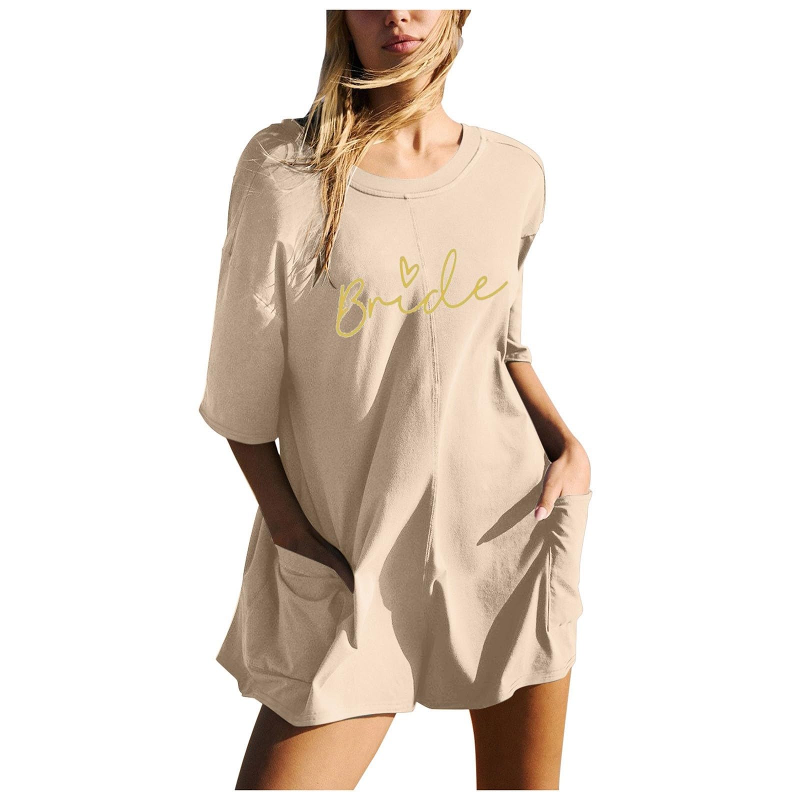 Vhersily Mono de verano elegante para mujer, de algodón, manga corta, suelto, cuello redondo, peto para mujer, elegante, mono