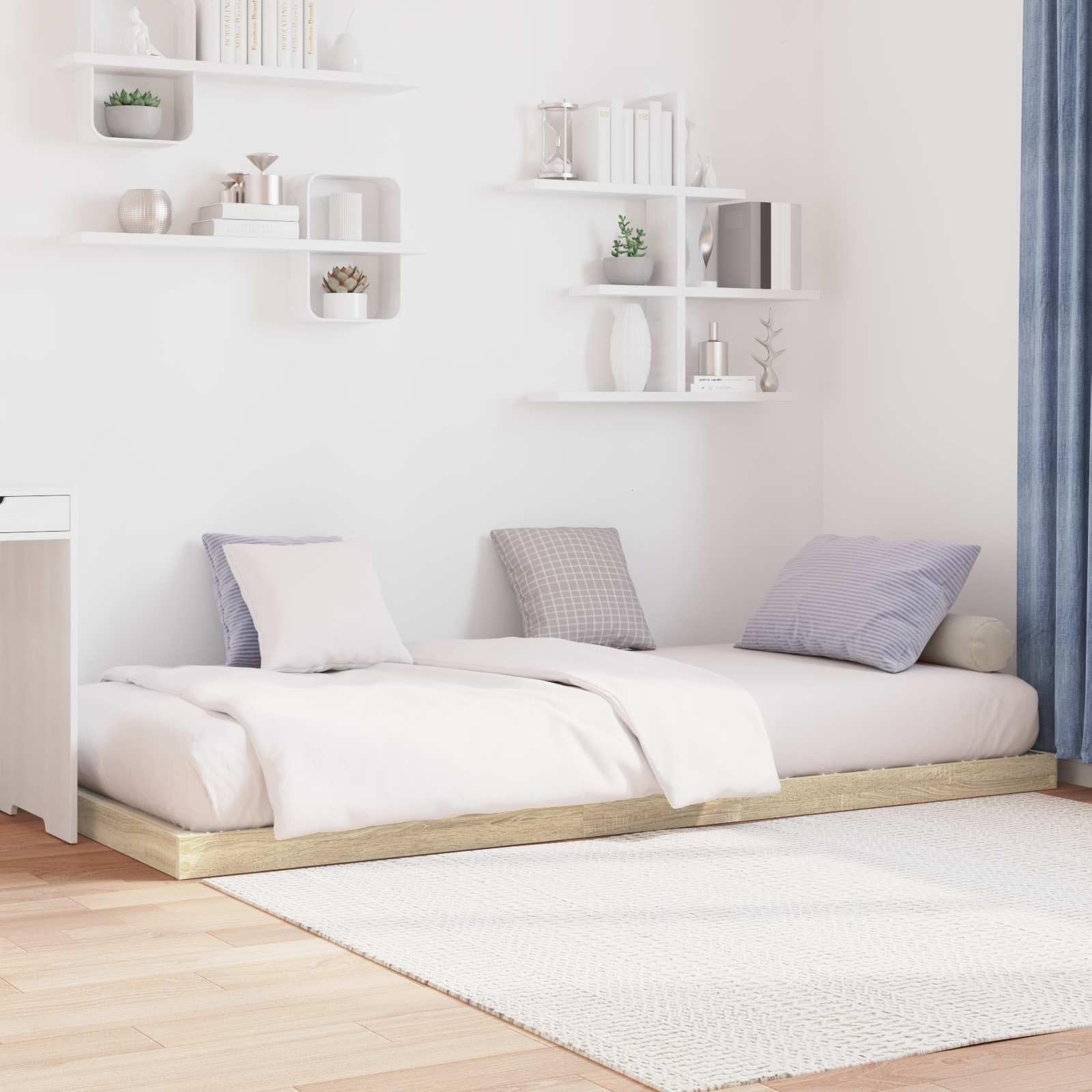 Bodenbettgestell 75 x 190 cm Sonoma Holzwerkstoff Lattenrost mit integrierten Latten Modernes Design Robust & Langlebig für Kinder Jugendzimmer Gästezimmer