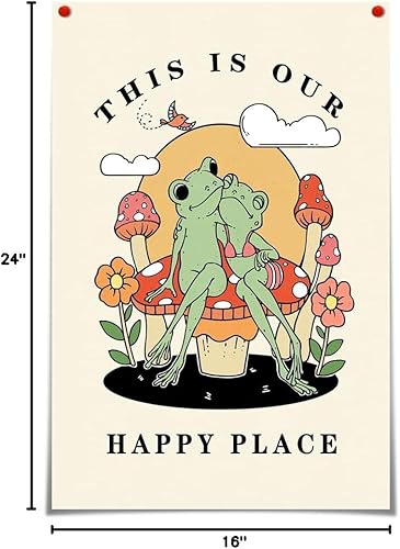 Miniatura 10 de FBKDVC Lienzo decorativo para pared con diseño de rana feliz, este es nuestro lugar feliz con colorido y divertido póster de aceite de animal,