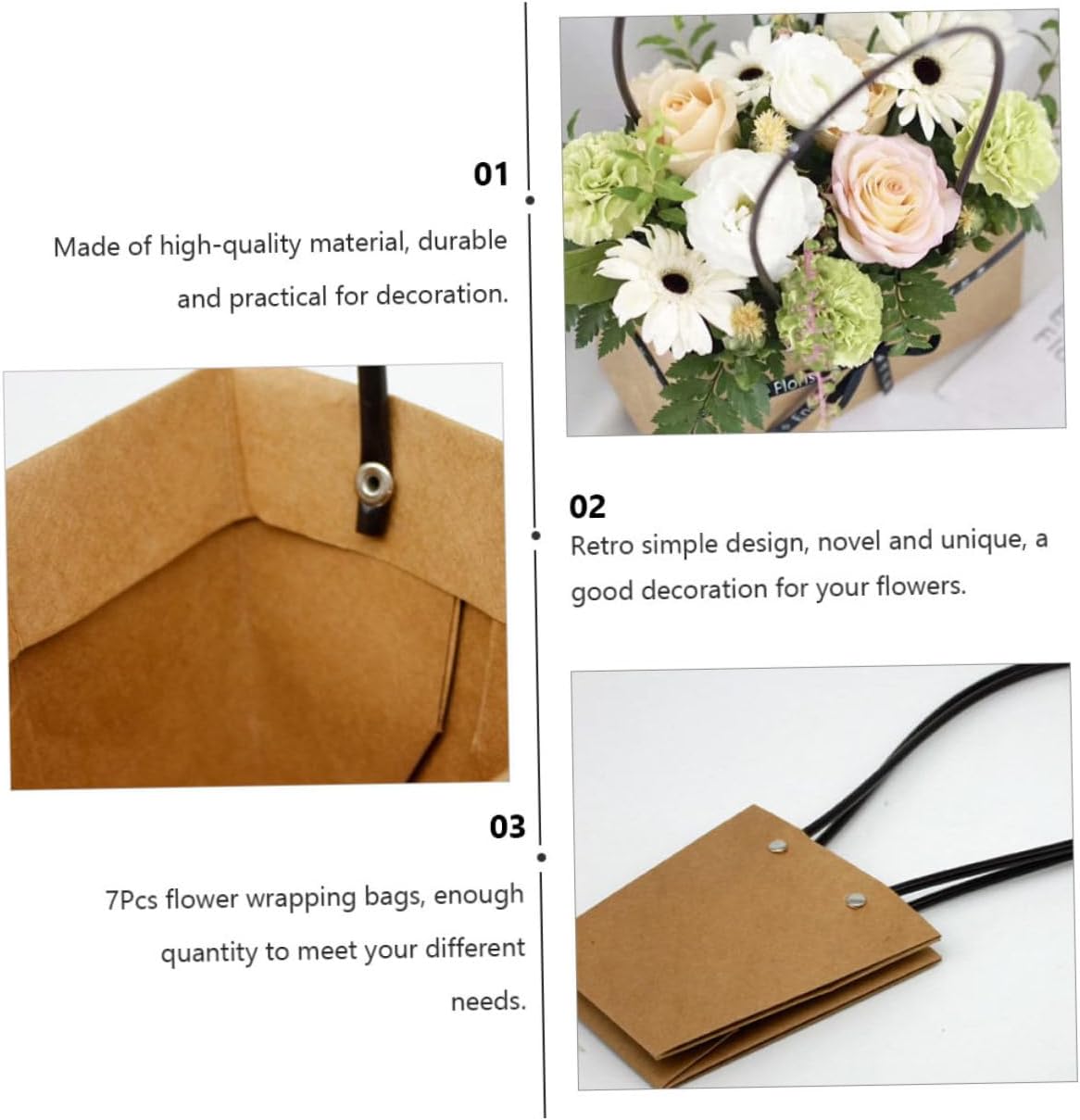 Didiseaon 21pcs Kraft Paper Tote Bag for Flower Arrangement Packaging and Special Occasions for Weddings Birthdays Valentine Day