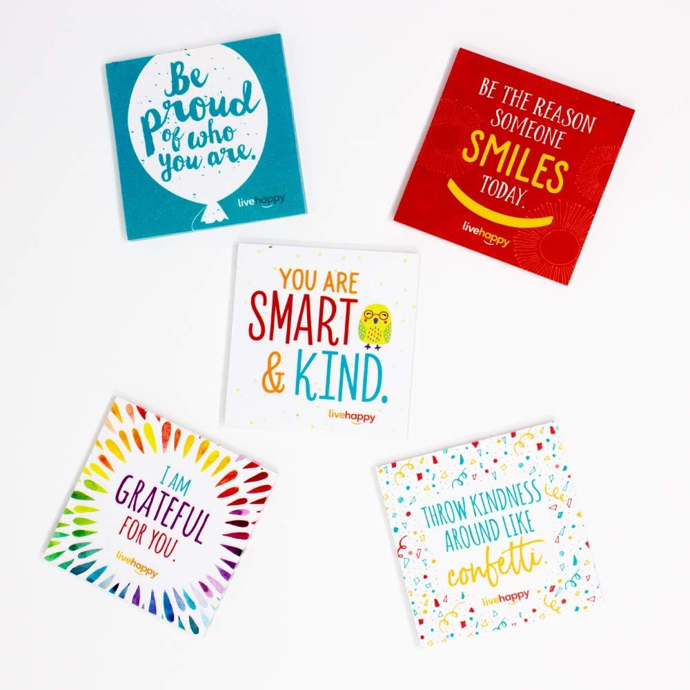 Live Happy Self Stick Notes, 3 inch x 3 inch, 5 Pads/Pack, 50 Sheets/Pad (5 School-Themed Encouraging Messages on Sticky Notes)