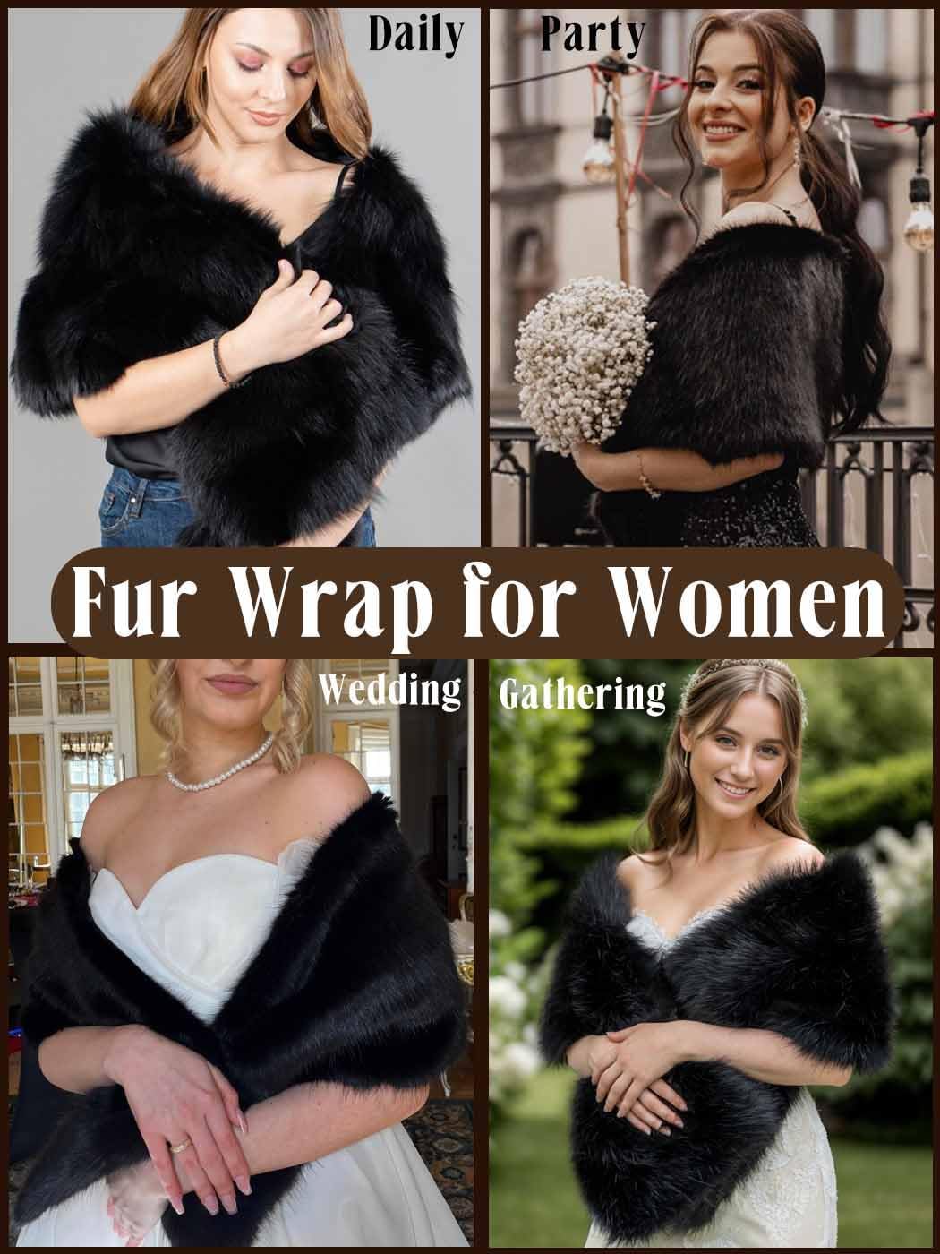 Women's Faux Fur Shawl Wedding Wrap Bridal Stole Scarf Cape for Bride and Bridesmaids - Image 4