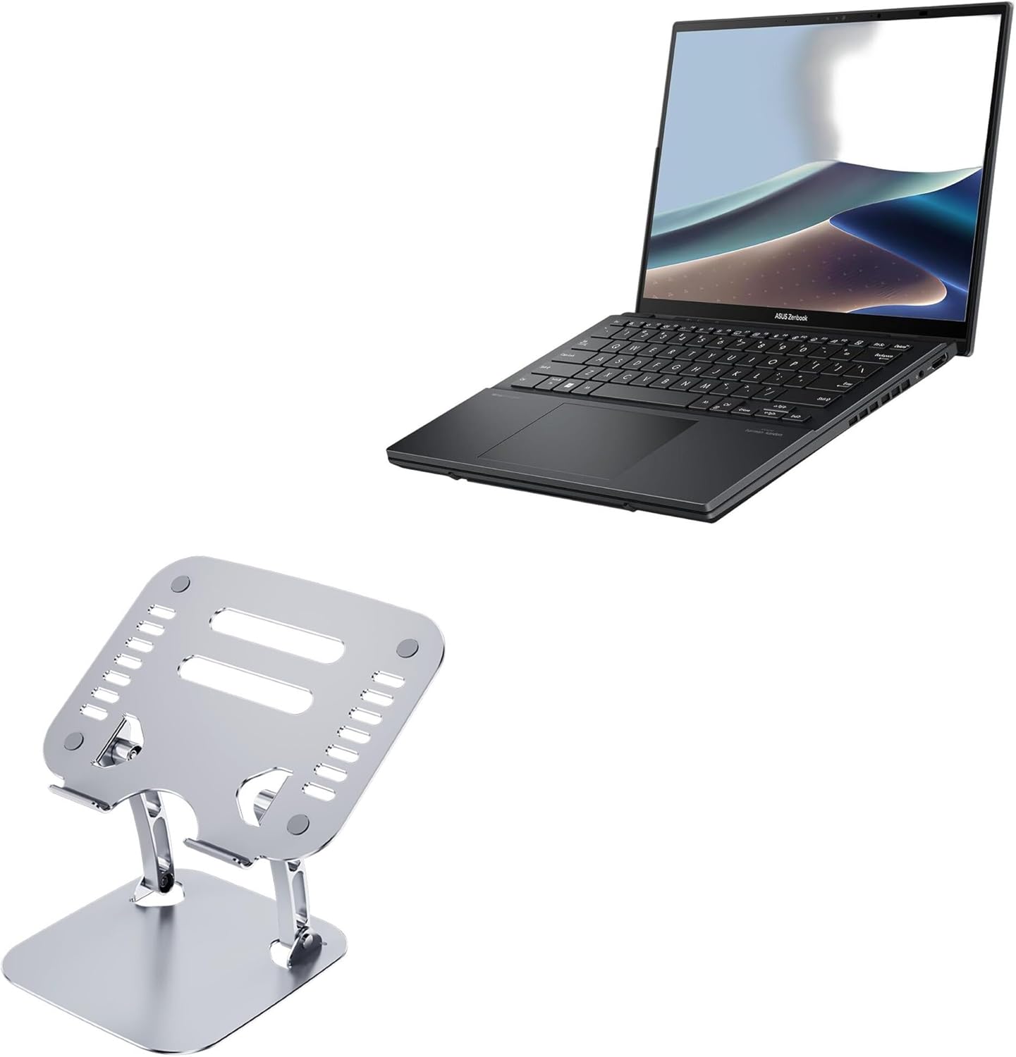 BoxWave Stand and Mount Compatible with ASUS Zenbook Duo Laptop (14 in) - Executive VersaView Stand, Ergonomic Adjustable Viewing Angle Metallic Riser - Metallic Silver