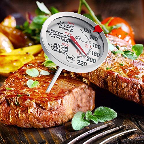 KT THERMO Meat Thermometer for Cooking - NSF certificated Instant Read Cooking Temperature Thermometer Oven Safe, Waterproof 2.5" dial, 5" Long Probe for Poultry,Roasting,Baking,BBQ Cooking