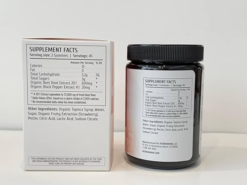 Miniatura 4 de HERBAMAMA Gomitas de raíz de remolacha, 12000 mg de remolacha roja con extracto de pimienta negra para apoyo general, suplemento antioxidante