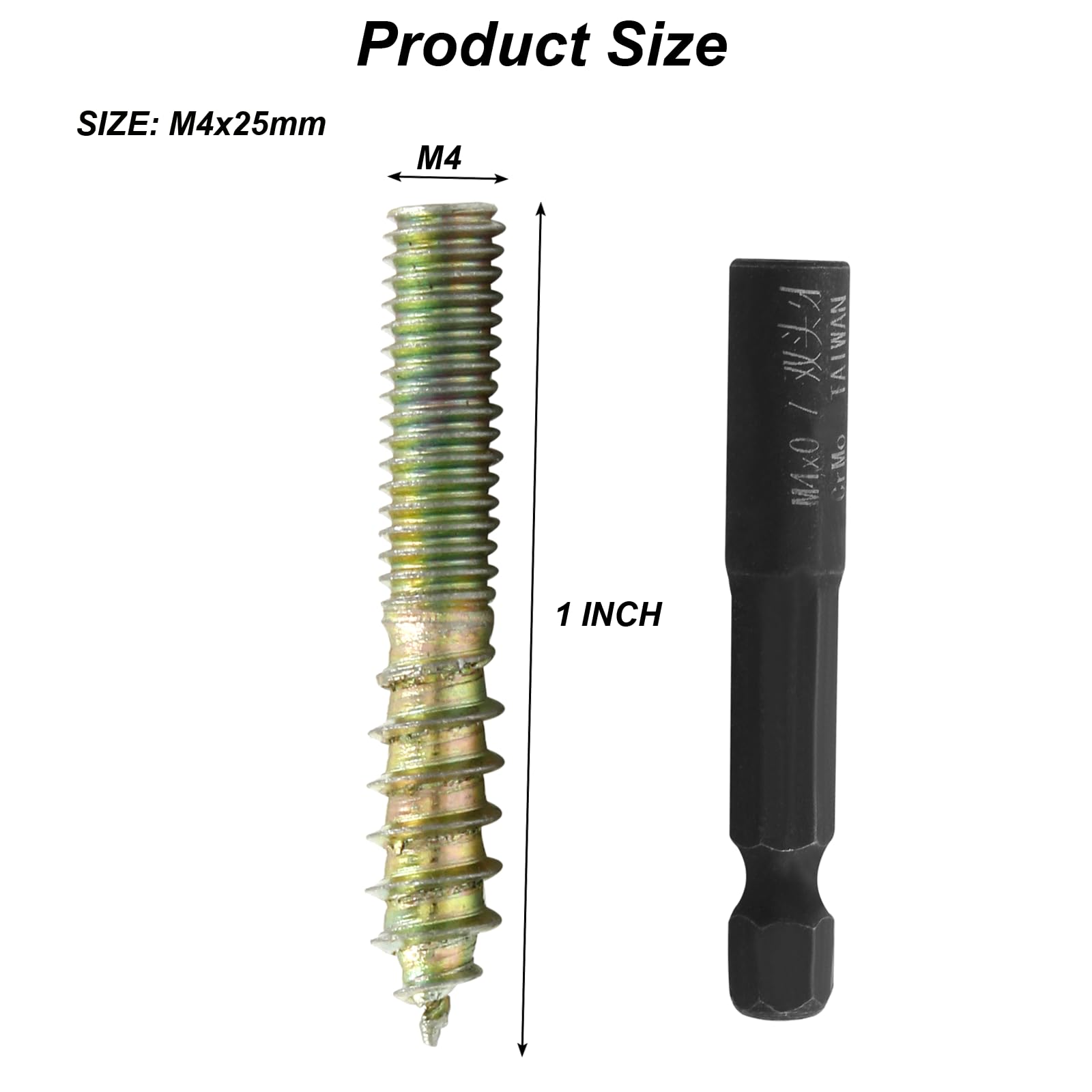 M4 Hanger Bolts - 20 Pack, 1 Inch -3