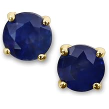 14K Solid Yellow Gold Genuine Sapphire 3/4Ct Round Stud Earrings