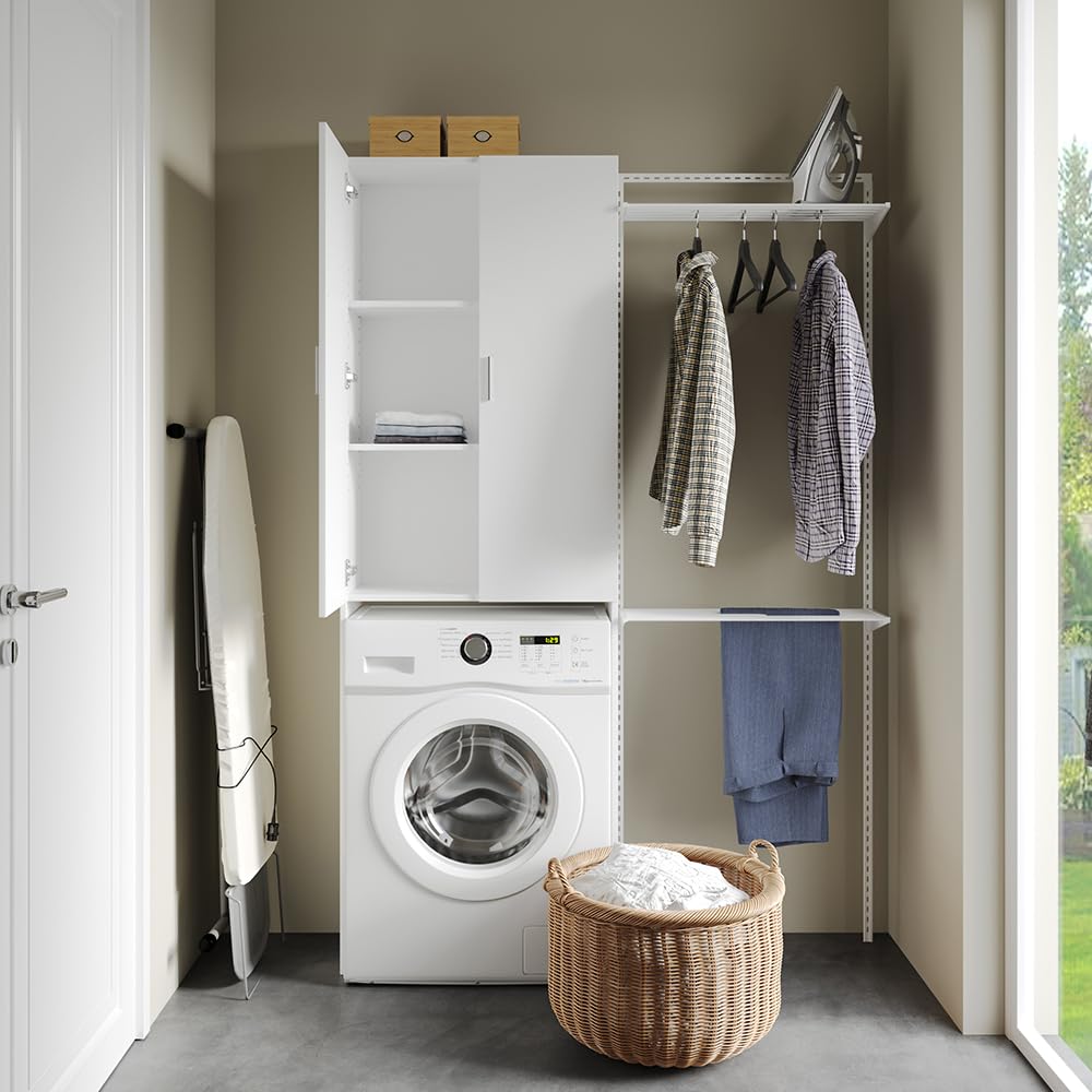 Vicco Mueble de Lavadora Martha, Blanco, 64 x 190 cm | con 2 puertas largas, para almacenar detergente y artículos de baño