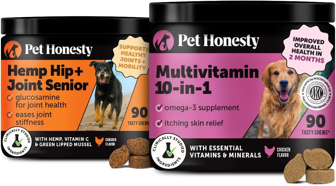 Dog Senior Joint & Multivitamin Bundle – Hemp Hip & Joint Chews (Chicken, 90 ct) + 10-in-1 Multivitamin Chews (Chicken, 90 ct)
