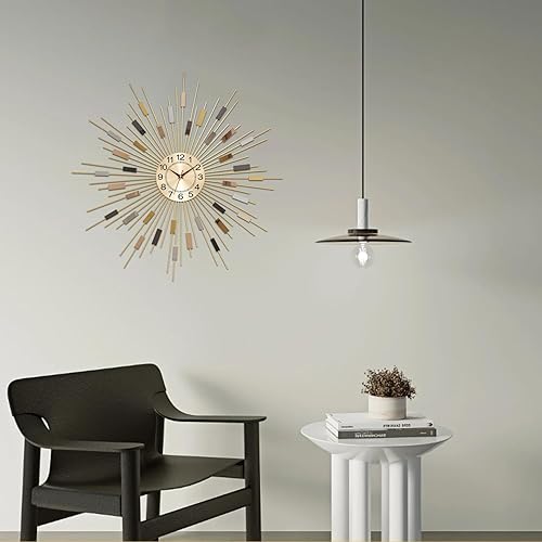 Miniatura 68 de Reloj de pared grande de 39 pulgadas, estilo nórdico naranja moderno, funciona con pilas, reloj decorativo de metal silencioso para sala de estar