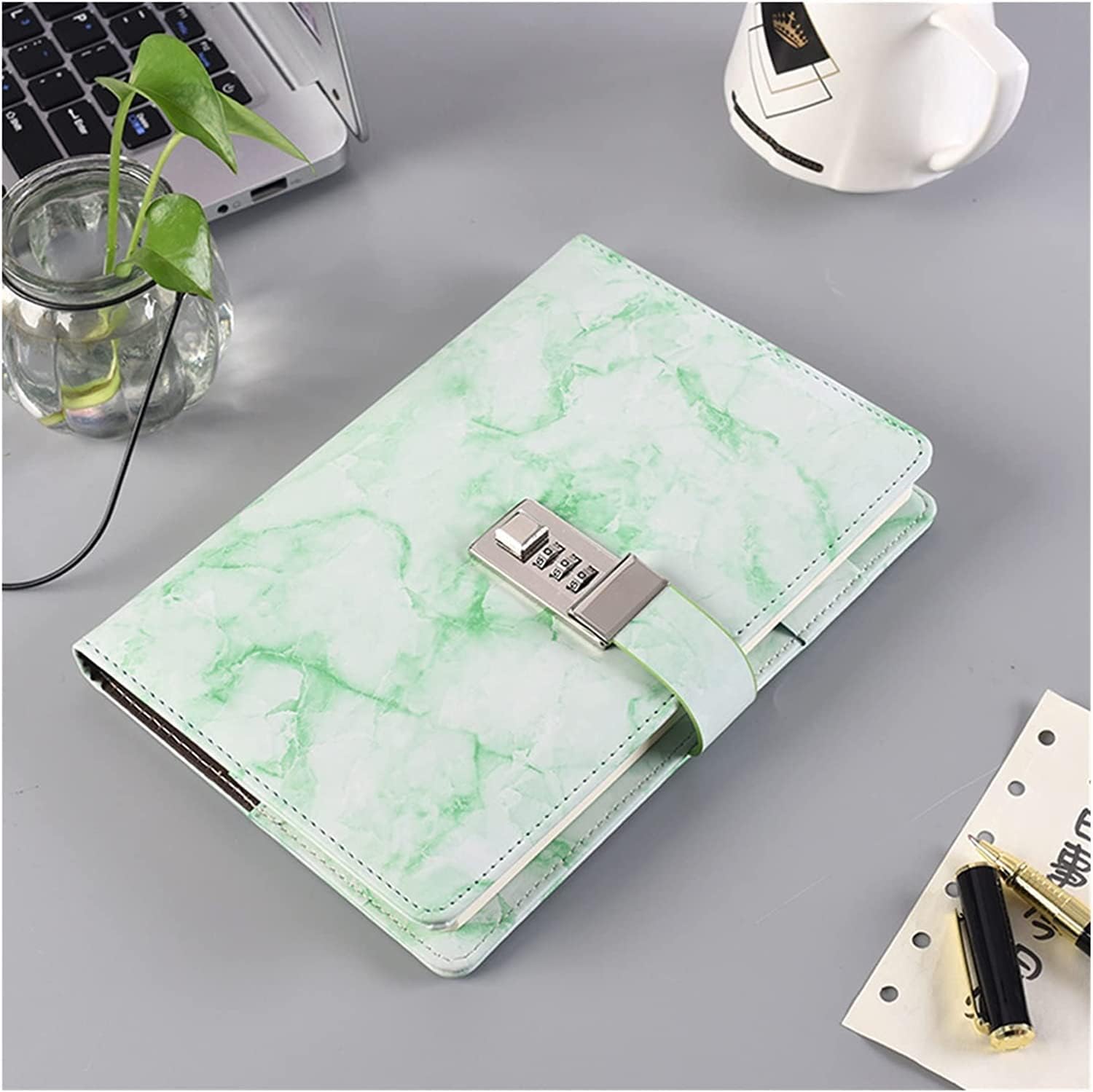 Password Book Marble Texture 100 Sheets Personal Diary with Code Lock Thick Pad Leather Office & School Supplies,F