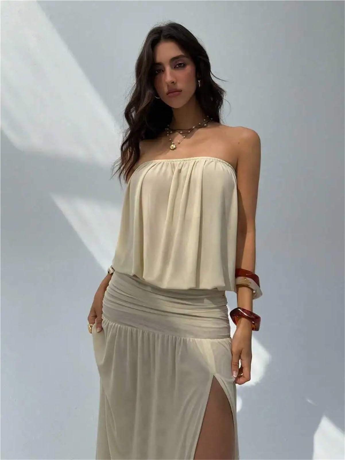 Salida de Baño Vestido Largo de Gasa Fluido sin Espalda Elegante for Mujer for Vacaciones en la Playa para Piscina