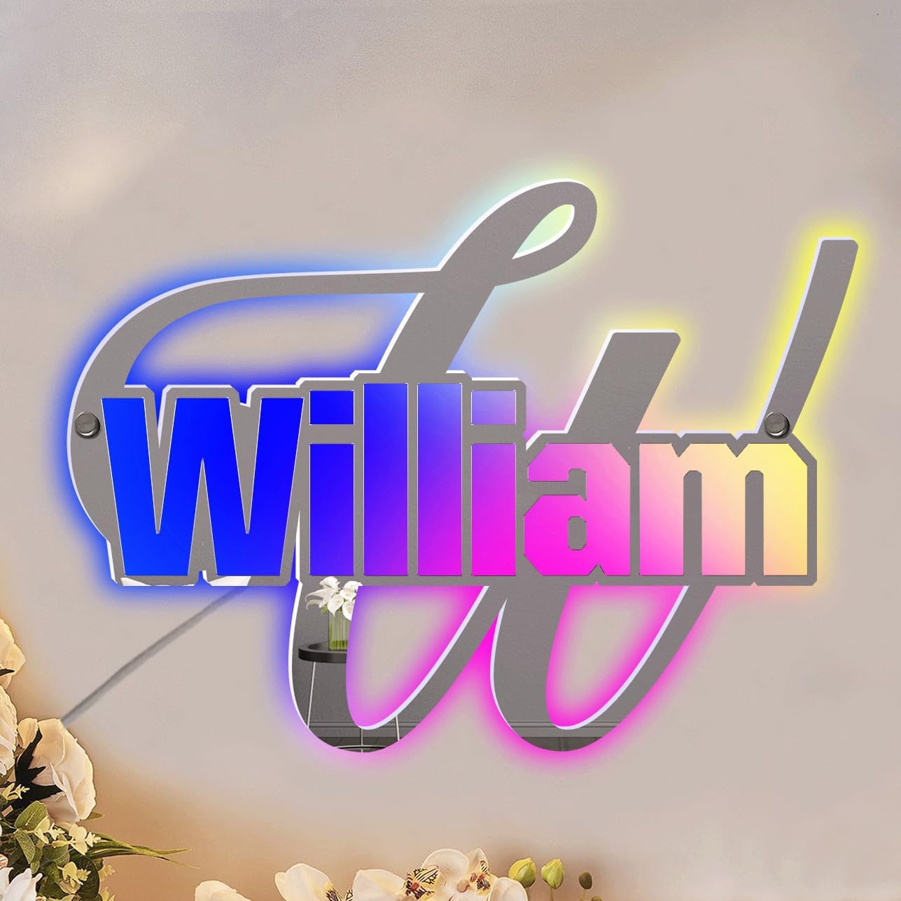 Personalized Custom Alphabet LED Light Up Mirror Name Night Light Lamp For Bedroom, Wall Decoration, Christmas Valentine's Day Idea Gifts for Women Mom Wife
