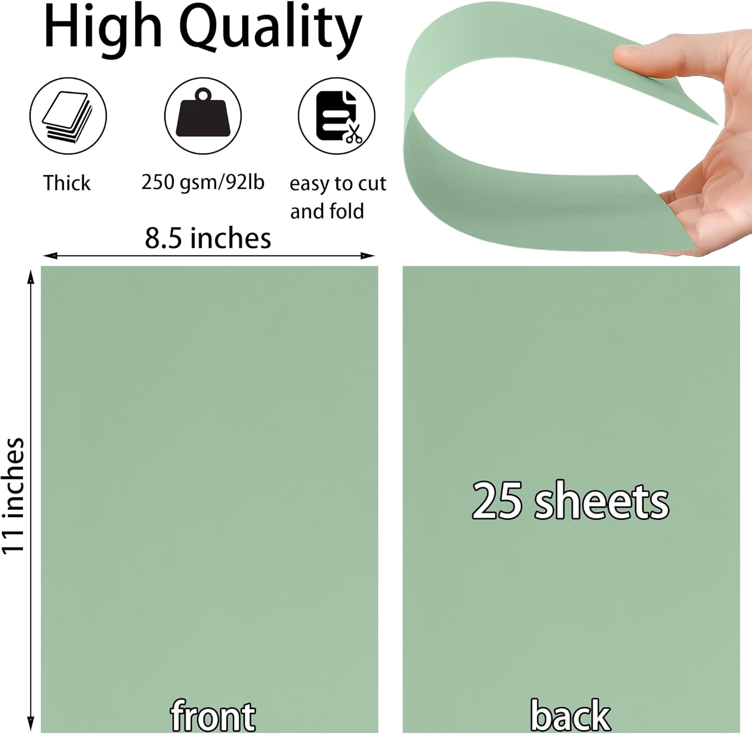 25 Sheets Sage Green Cardstock Paper 8.5'' x 11'', 250gsm/92lb Thick Paper for Scrapbook, Invitations, Printing and DIY Cards