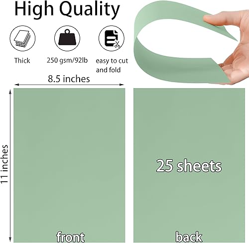 Miniatura 9 de 25 hojas de papel de cartulina verde claro de 8.5 x 11 pulgadas, papel grueso de 92 libras para álbumes de recortes, invitaciones, impresión y