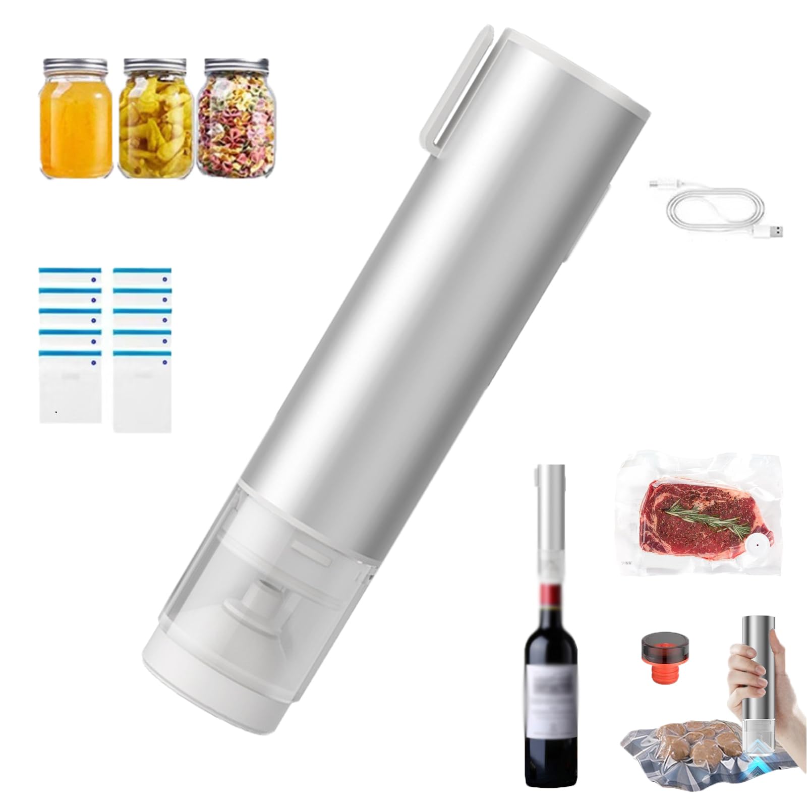 Machine sous vide portative avec 10 sacs réutilisables et scelleuse électrique