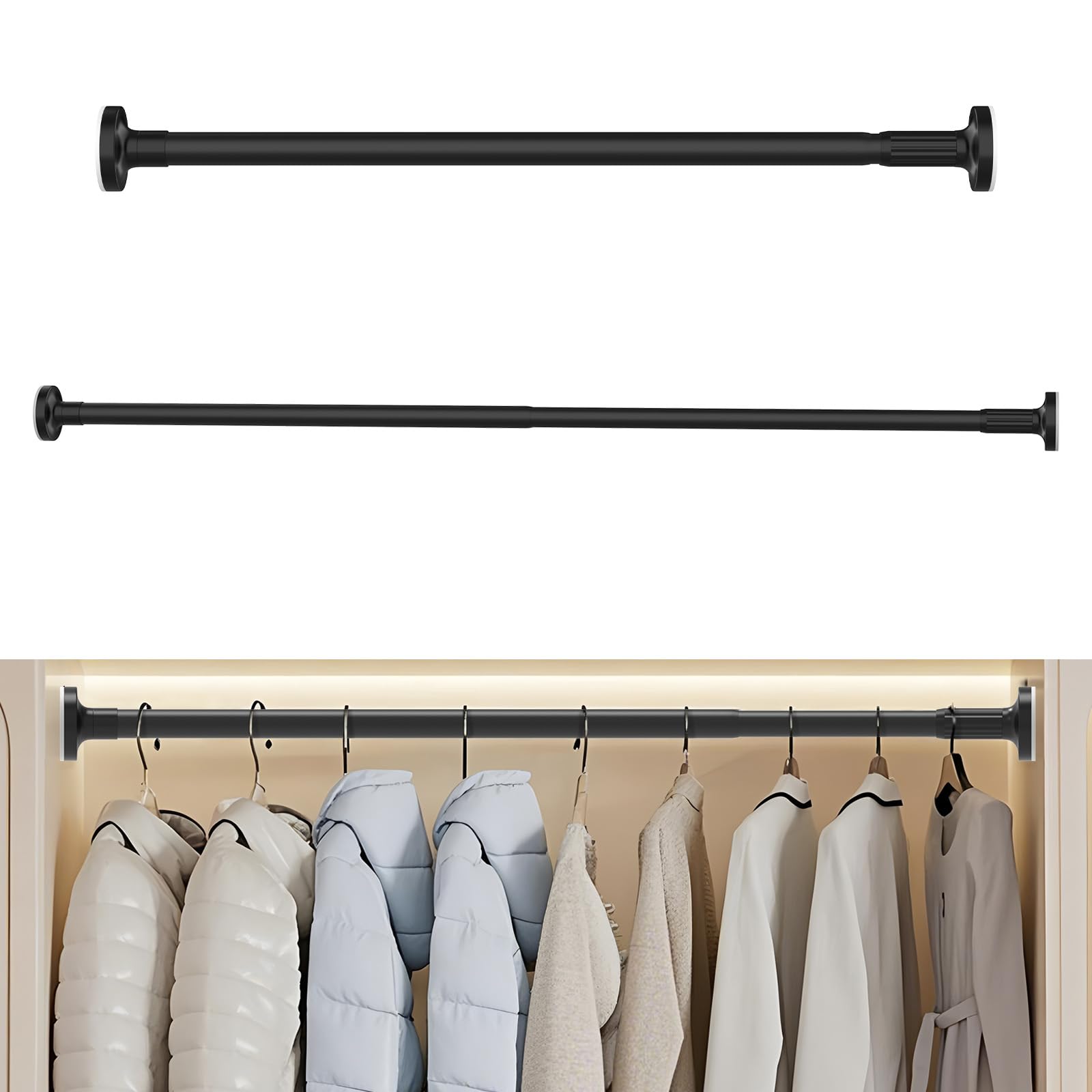 Heavy Duty Expandable Window Shower Curtain Tension Rod Oval Head Clothes Hanging Bar Rail for Closet Wardrobe, No Drilling, 110-190cm, Adjustable Wardrobe Rail for Wardrobe, Balcony, Bathroom