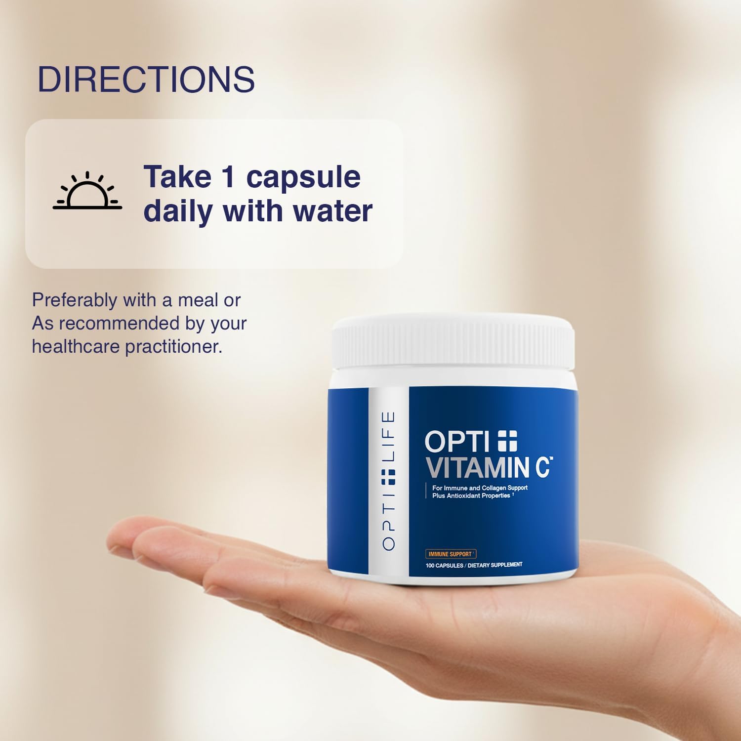 Opti + Vitamin C 1000mg Capsules | Buffered Vitamin C Time Release Essential Antioxidant, Immune System Support & Promotes Healthy Aging* | 100 capsules/100 Servings