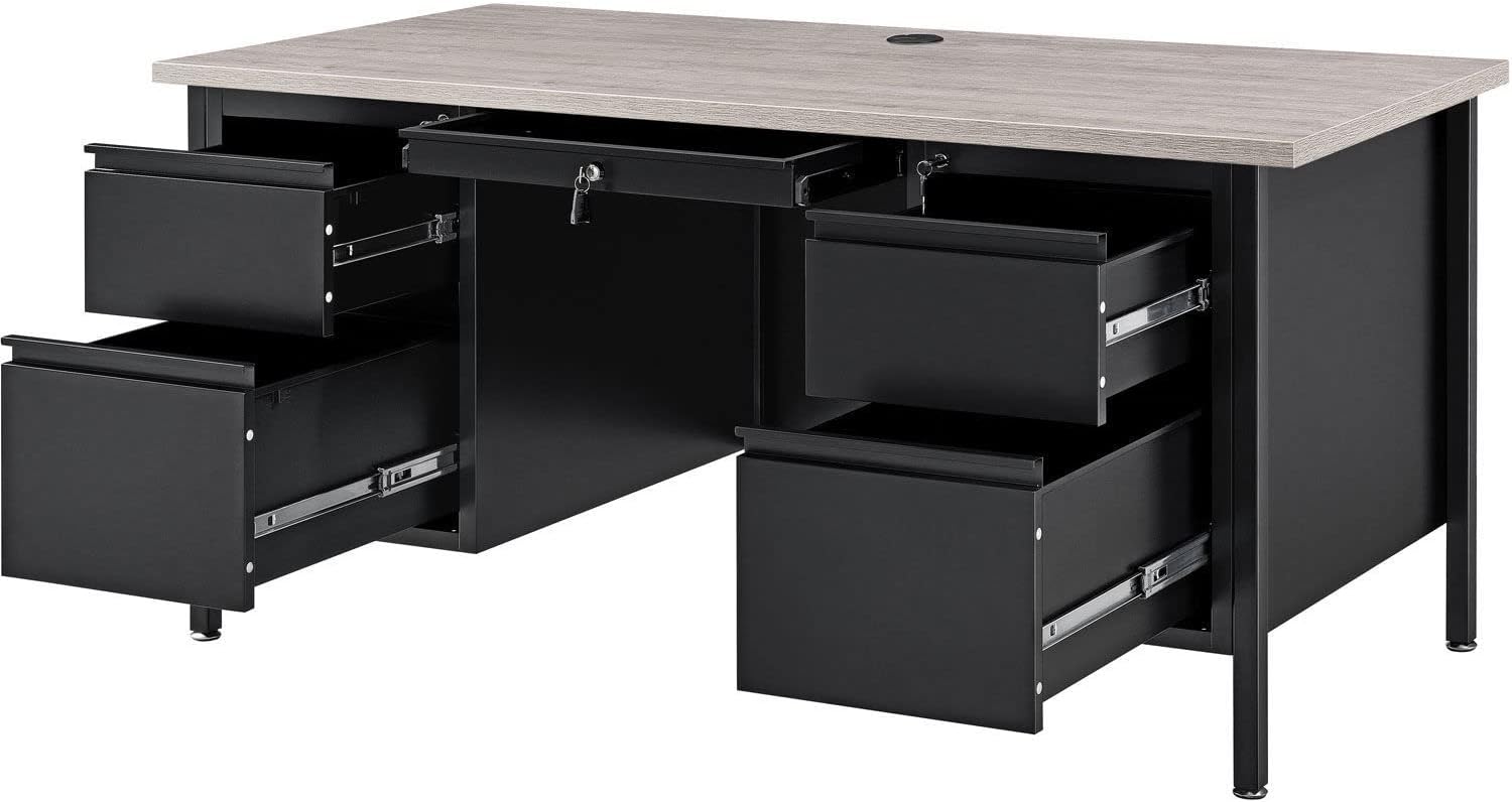 Global Industrial Steel Teachers Desk, Gray Top, 60"W