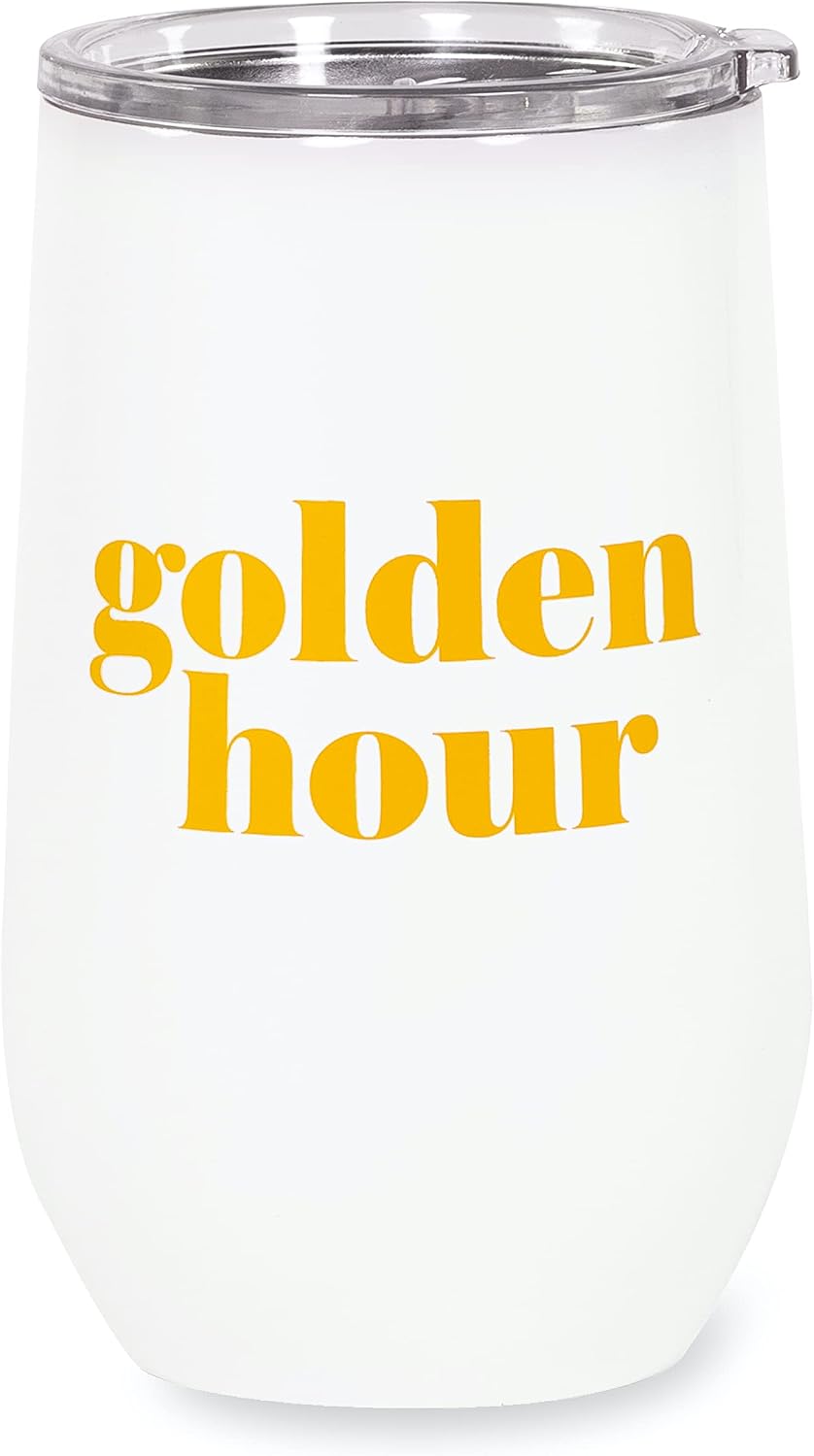 Kate Spade New York Insulated Stainless Steel Wine Tumbler, 16 Ounce Double Wall Travel Cup with Lid, Golden Hour