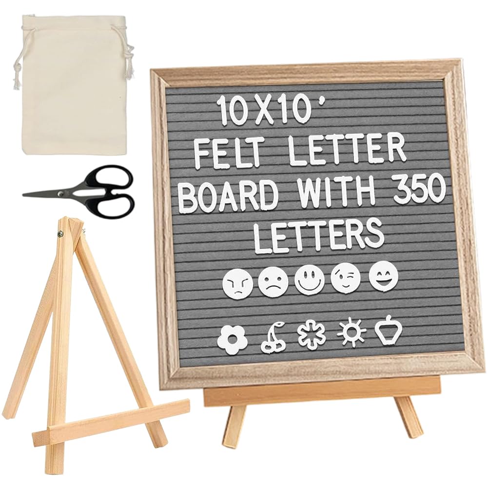 Pizarra de madera de roble con caballete, juego de 340 piezas con letras, bolsa de almacenamiento, tablero de notas para oficina en casa, habitación infantil, cocina, decoración de pared y tabla de
