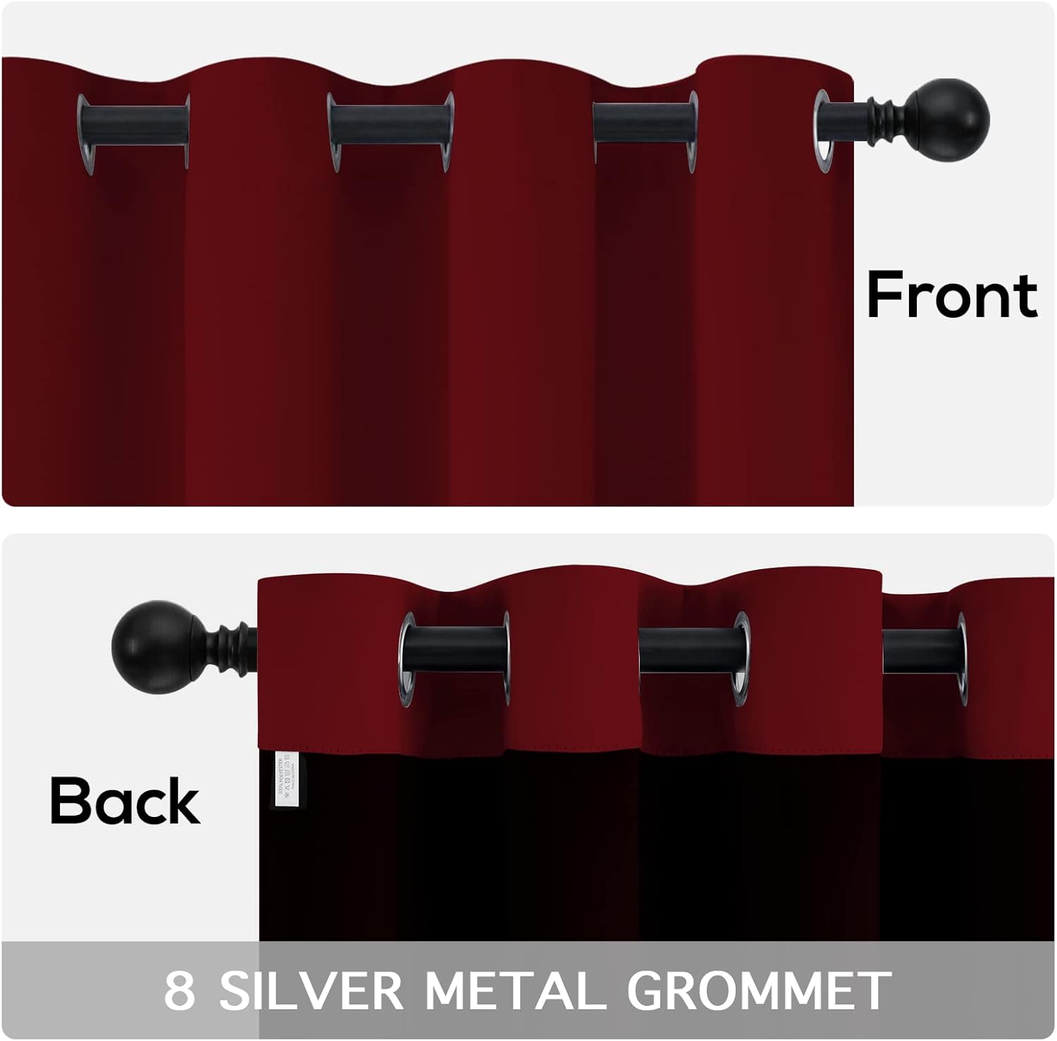 Yakamok 100% Blackout Curtains for Bedroom 2 Panels - Completely Blackout Window Drapes Thermal Insulate Window Panels with Black Backing for Living Room, Grommet Top (52 by 84 inches, Burgundy Red)