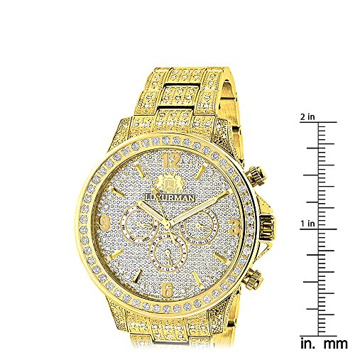 Luxurman Iced Out Mens Diamond Watch 3Ct Yellow Gold Plated Liberty Swiss Mvt Plus 2 Leather Bands #TOP4