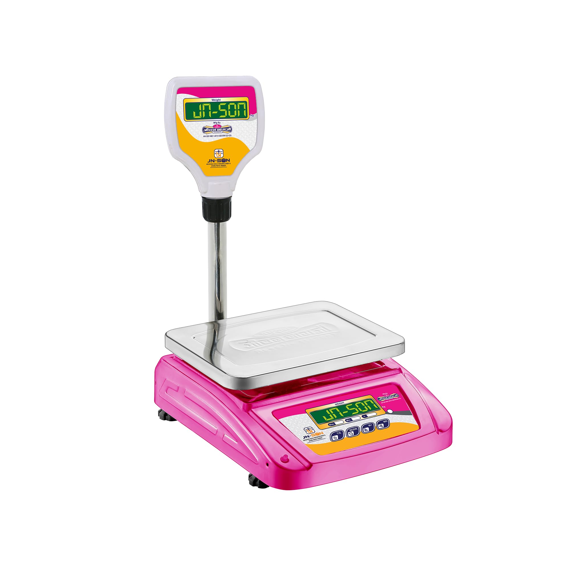JN-SON MINI MS POLE ACCENT Table top Weighing Machine/Weighing Scale With Front & Pole Double Display (Green) (Premium 6 Volt With Battery With Stamp)-image-2