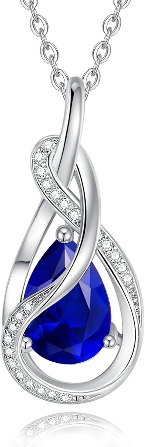 FANCIME Valentines Day Gifts TimelessTie Birthstone Necklace for Women White Gold Plated Sterling Silver Ribbon Design Jewelry Knot Pendant Fine Jewelry Gemstone Anniversary Birthday Graduation Gifts for Women Wife Mother Her