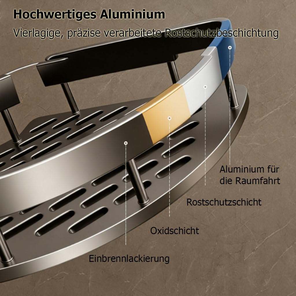 Duschablage Ohne Bohren aus Rostfreiem Aluminium, Shampoo Halterung für Dusche, Platzsparender Shower Shelf Stabiler Duschzubehör für Kosmetik Pflegemittel,Silber,3stöckig