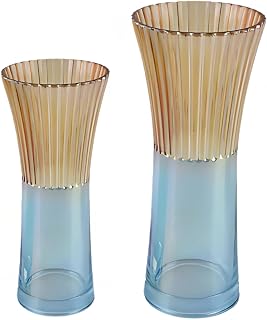 Fleurine Colored Glass Collection – Set of 2 Two-Tone Angular Glass Vases for Flowers, Elegant Flower Vase Duo for Wedding Decor, Modern Living Room Vases, and Sophisticated Home Decor