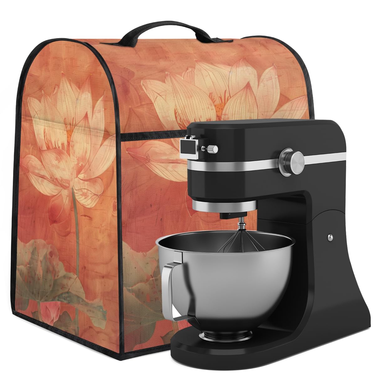 Coffee Maker Cover Vintage Lotus Flower Kitchen Appliance Covers Small Appliance Covers Blender Cover Juicer Cover Dust Covers for Kitchen Appliances with Top Handle and Pockets,Washable,B972