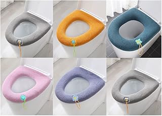 Kellegour 6 Piezas Cubierta de Asiento de Inodoro con Mango,con 6 Ganchos Transparentes,Cojines Universales para Inodoro,Lavable,Suave y Cálido,Estirable,Warmer Cushion para Mayoría de Los Inodoros