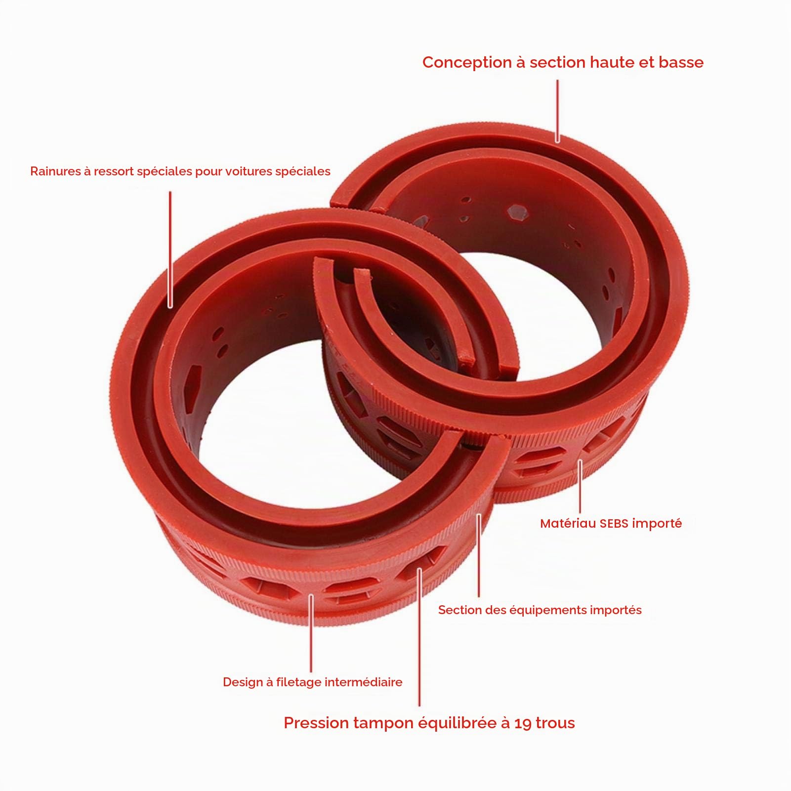 Joyzan Amortisseur Tampon de Ressort, Coussin Butoir Voitures Amortisseurs | Rouge Ressort Pare Chocs Kit Rehausseur Performance Outil Maintenance Automatique Ressort Puissance pour Plupart Véhicules(C)