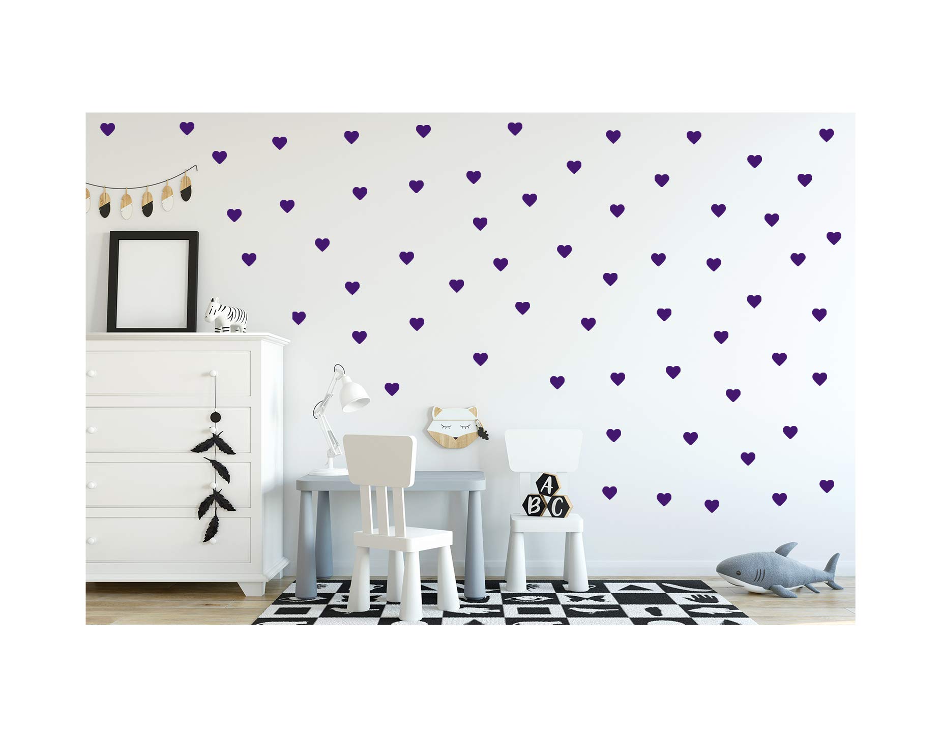 StickerDeen | Heart Shape Decoration Removable Wall Art Vinyl Decal Stickers | (Pack of 80) (Purple)