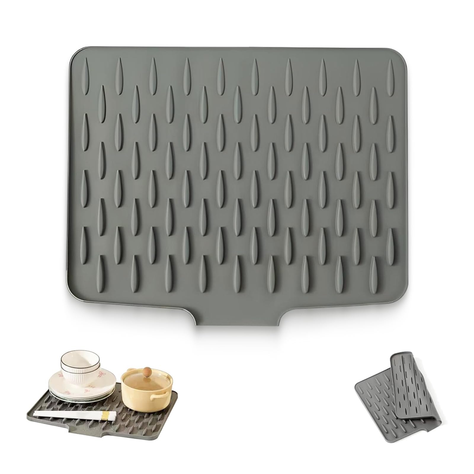 Abtropfmatte Geschirr,Forreen Auslaufsicherer Arbeitsplattenschutz aus Silikon,Hitzebeständige Rutschfeste Dish Drainagematte,für Zuhause,Küchenspüle,Badezimmer,Wohnzimmer (40x32.5CM)