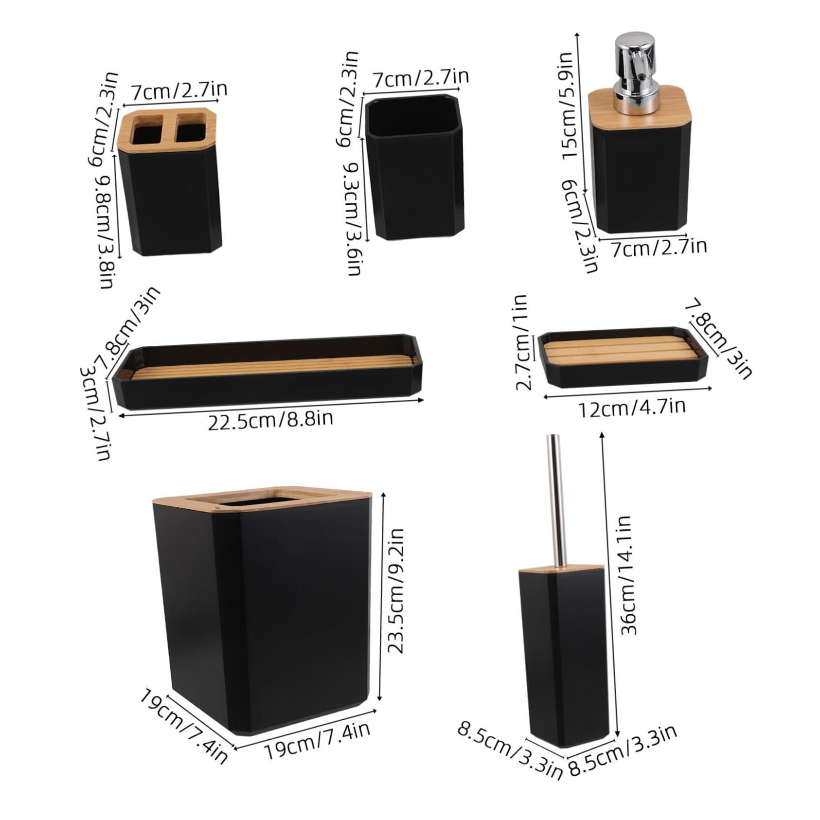 Garneck Accessori da Bagno in Bambù e Plastica Set Completo Portaspazzolino Dispenser di Sapone e Bicchiere per Lavaggio per Uso Domestico o Alberghiero