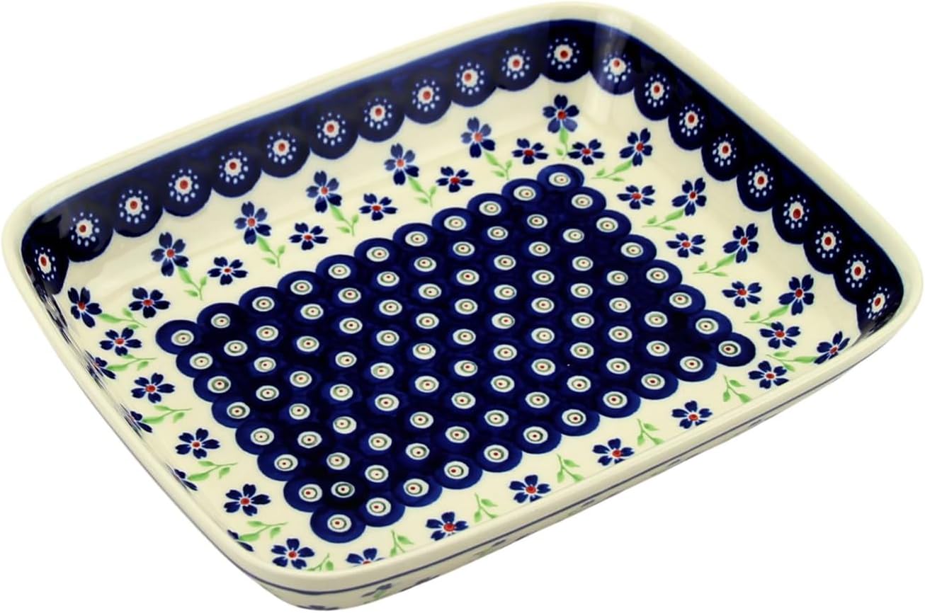 Polish Pottery Market Rectangular Baking Dish 10 x 8" Hand Made by Zaklady Boleslawiec Poland, Oven Safe, Dishwasher Safe