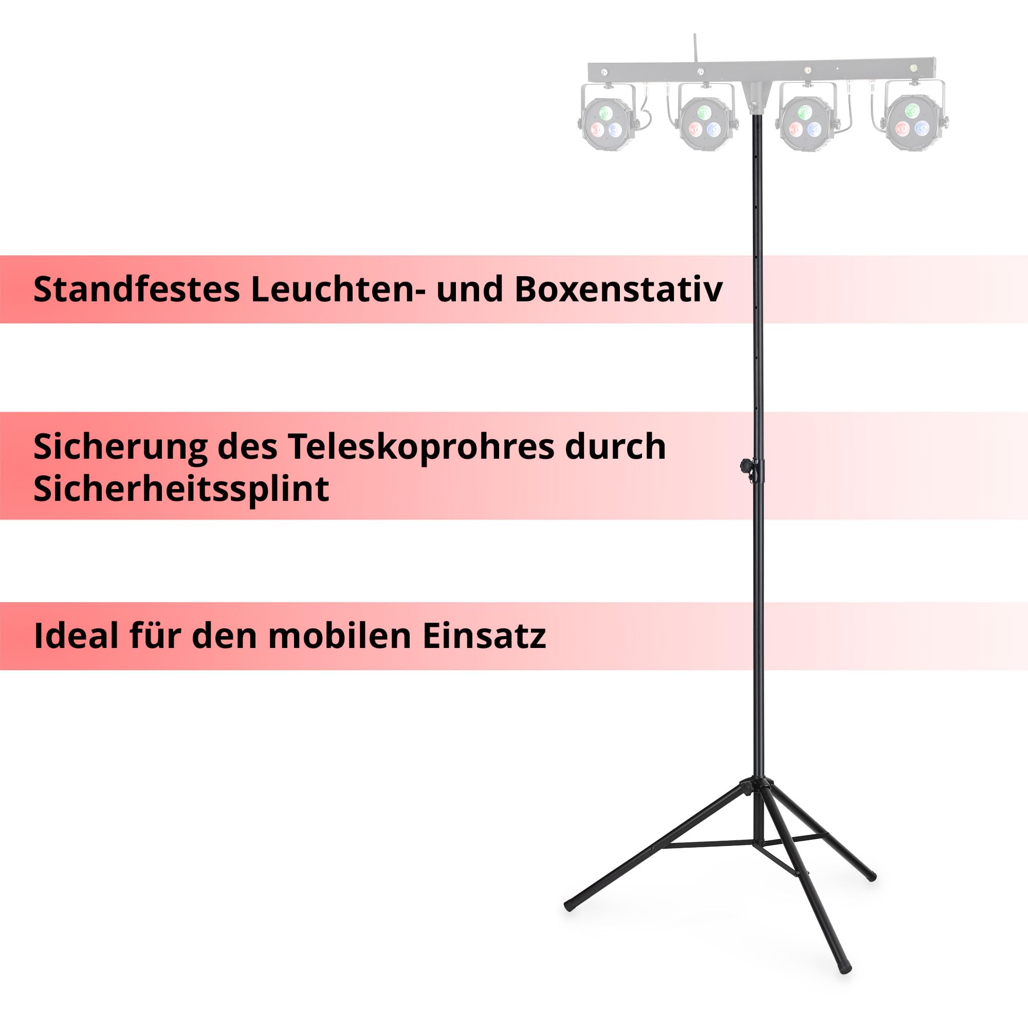 Showlite LS-270S Supporto Per Luci 2,7 m Set Da 2 - Estraibile Facilmente - Portata Massima: 50 kg - Estraibile Da 1,5 A 2,7 m - Diametro Tubo: 35 mm Ø - Materiale: Acciaio - Nero