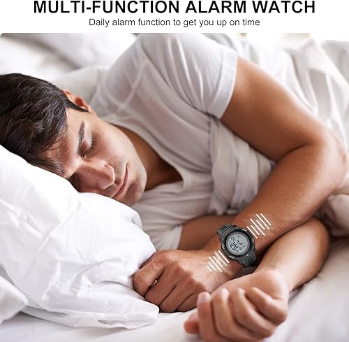 Miniatura 6 de GOLDEN HOUR Relojes deportivos digitales impermeables para hombre, pantalla ancha, fácil lectura, estilo militar con correa de goma