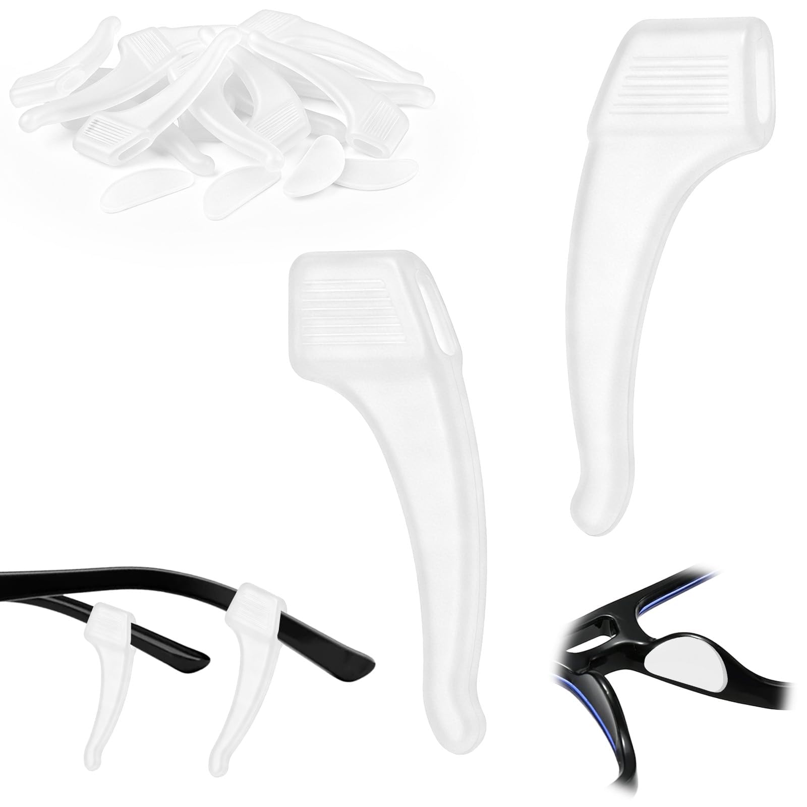mawmuaw 8 Stk Brillenhalter Ohr & 4 Silikon Nasenpads für Brille Antirutsch | Silikon Brillenbügel Antirutsch, Brillenstopper Weiße, Brillen Zubehör Universal für Brillen Sonnenbrillen Lesebrille