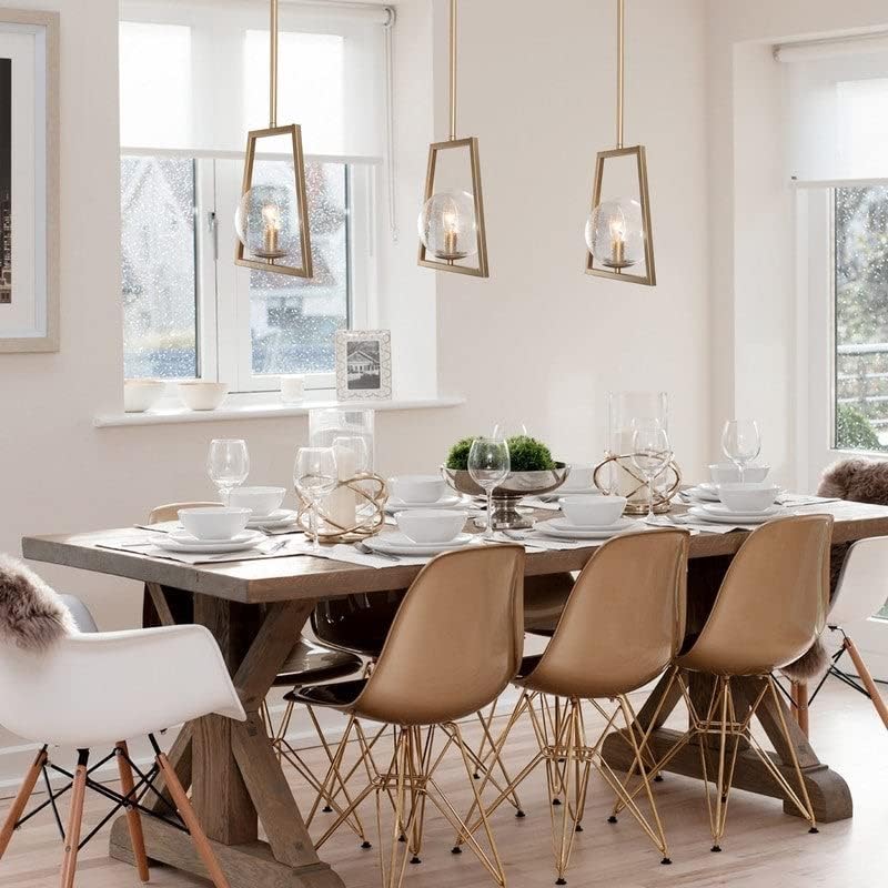 Unknown1 Modern Gold 1-Light Kitchen Island Light Glass Globe Ceiling L9*w5.5*h10 Glam Contemporary Transitional Metal Dimmable