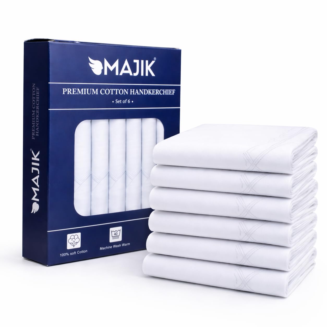 majik Cotton Handkerchief for Men Reusable Pocket White Hankies Set of 6 Pure Cotton Handkerchief Ideal for Daily Use-picture-56