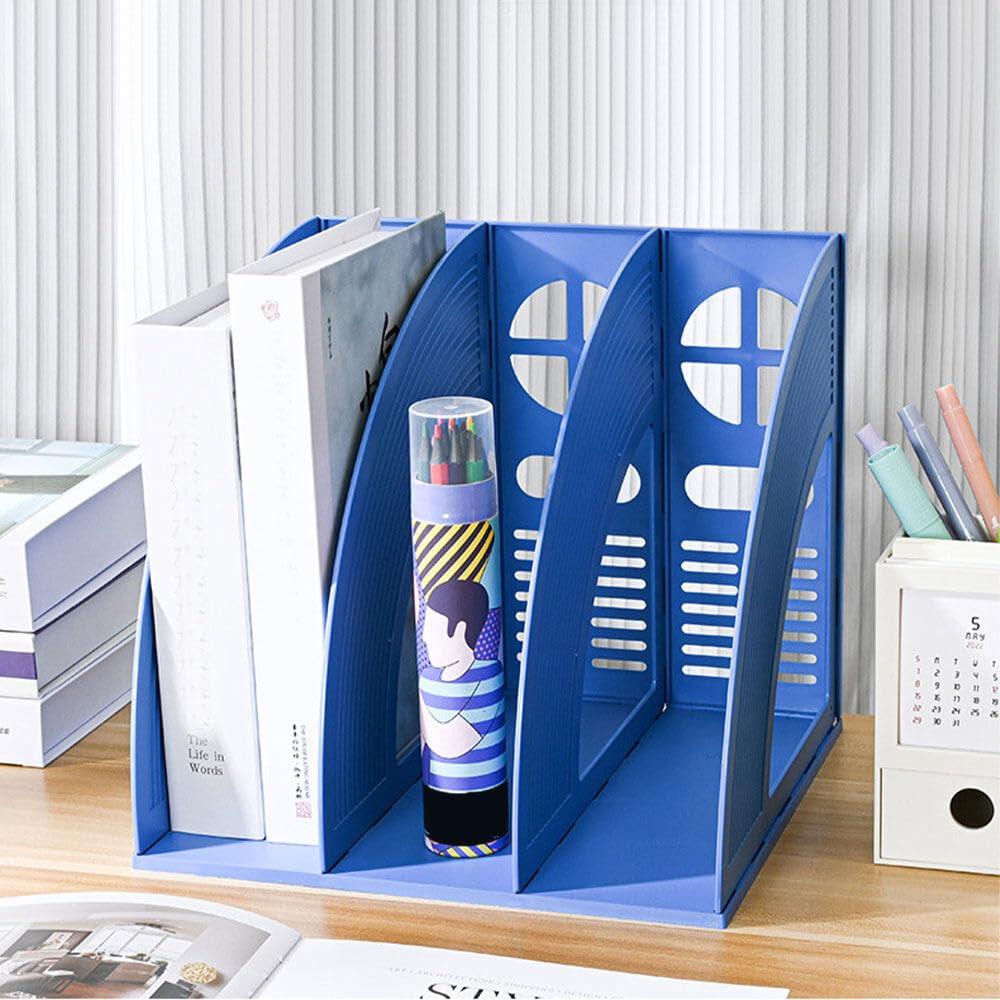 Revistero, 3 Compartimentos Desk Organizer Revistero Archivador de Plástico para Oficina y Hogar Organizador Libros Documentos… (azul marino)