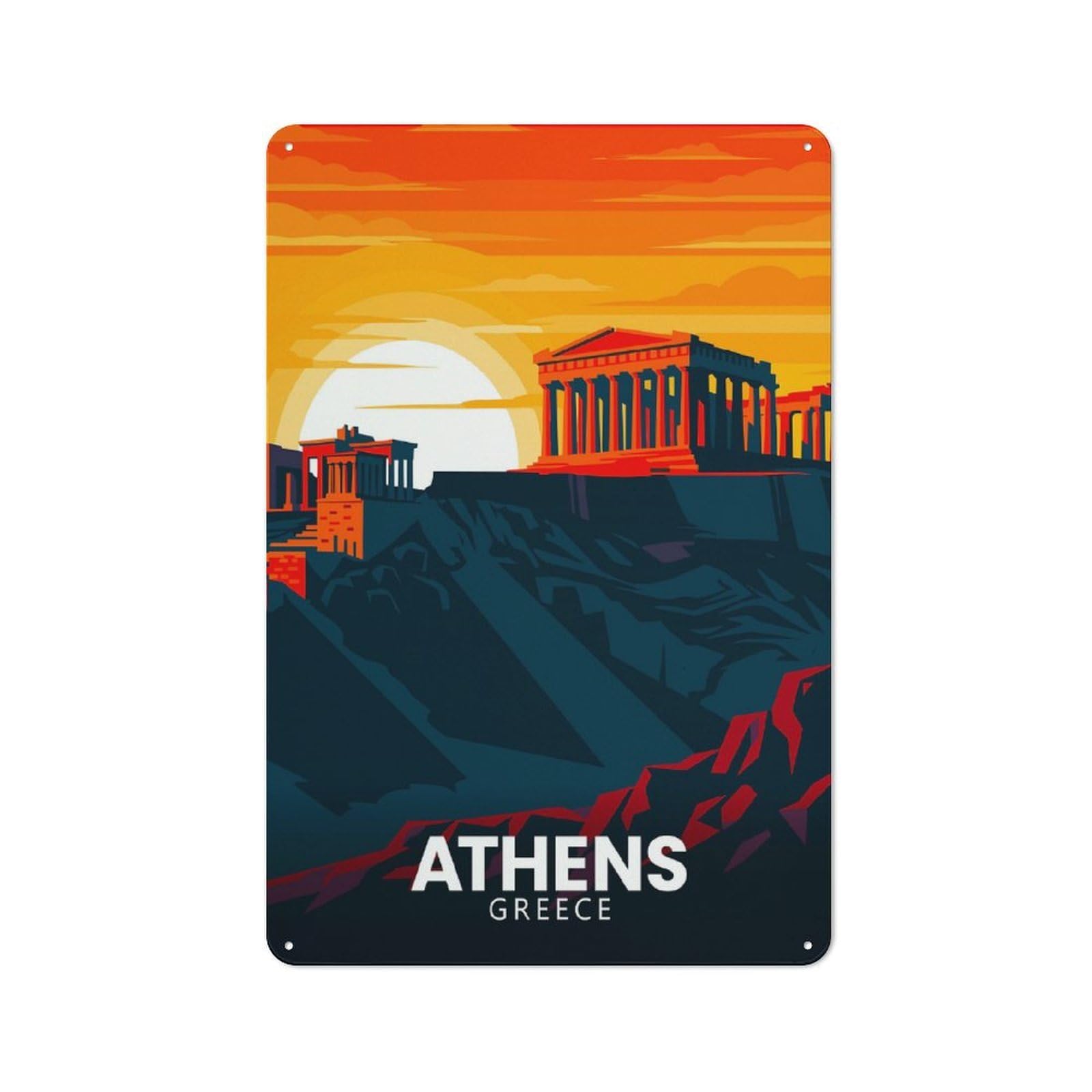 Country Metal Sign with Athens Greece Travel (7) Design 30x20cm, Barn Style Rustic Kitchen Decor for Farmhouse Kitchen, Pantry Or Dining Area