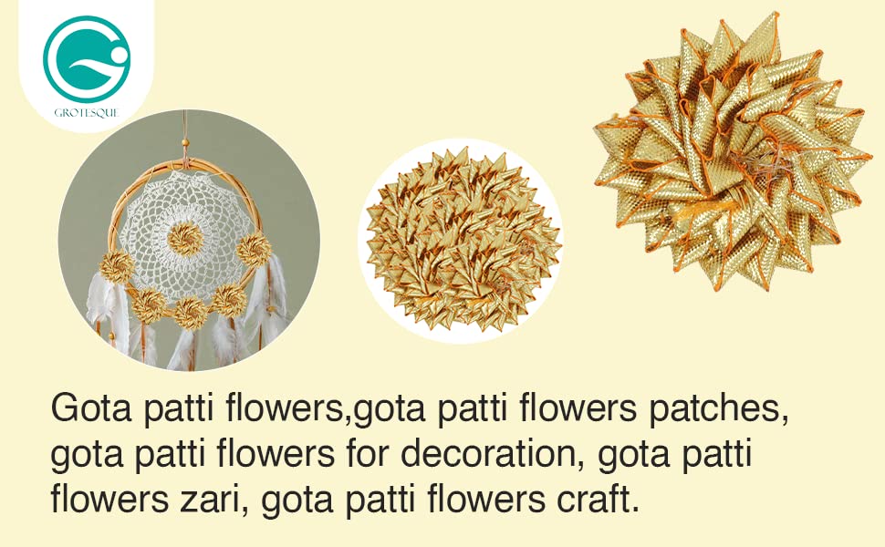 Decorama Gota Patti Flowers for Decoration & Craft Making Appliques Patches - Gold Pack of 10 | Gota Patti Flowers Applique, Patches for Suits, Kurti & Lehnga Decoration - 50mm Each 3