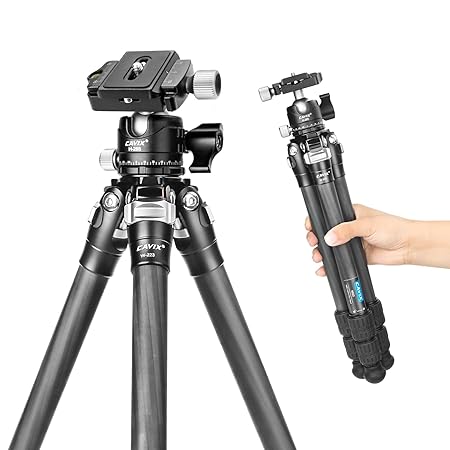 CAVIX 28in Carbon Fiber Tripod with 360 Ballhead Compact Lightweight Travel Tripod for Mirrorless Cameras