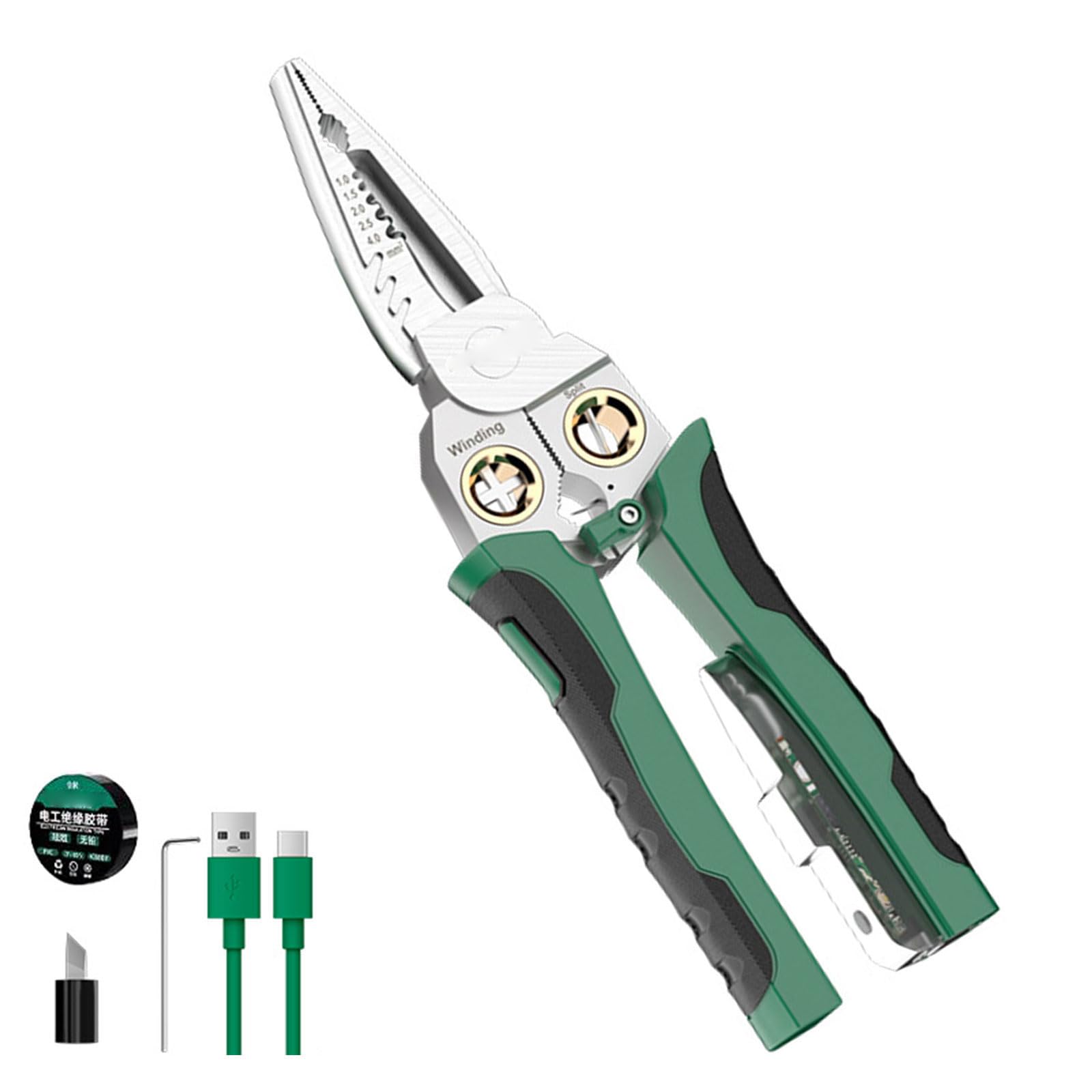 Ergonomic Handle Wire Stripper Adjustable Depth and Voltages Detection Testing Pliers for Various Cable Size Testing Pliers