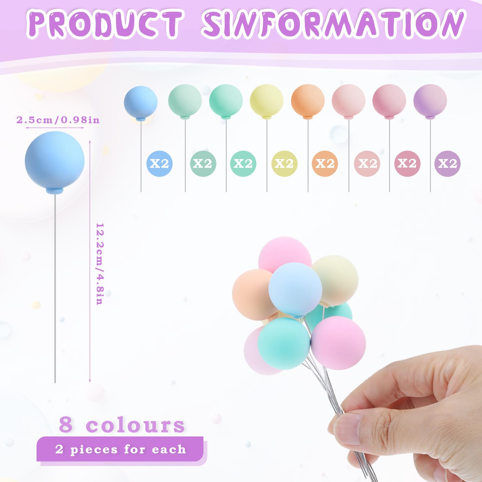 Cake Topper 16-Piece Balloon S - Colorful Mini Balloon Decorations For ...