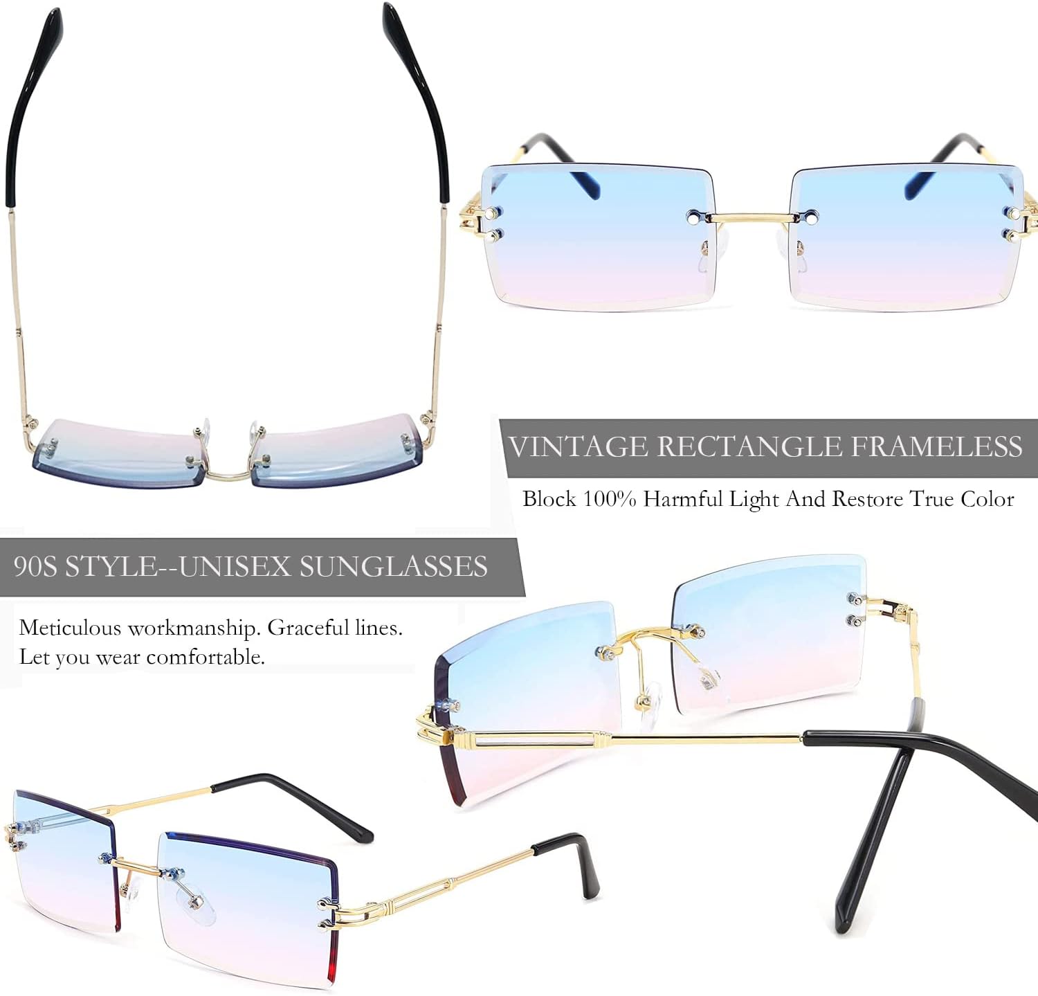 Mriendao Rectangle Sunglasses for Women Men Fashion Retro Rimless Frameless Tinted Lens Sun Glasses Shades 2025 Stylish - Image 3